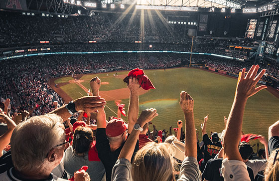 people cheering excitedly in a sporting event